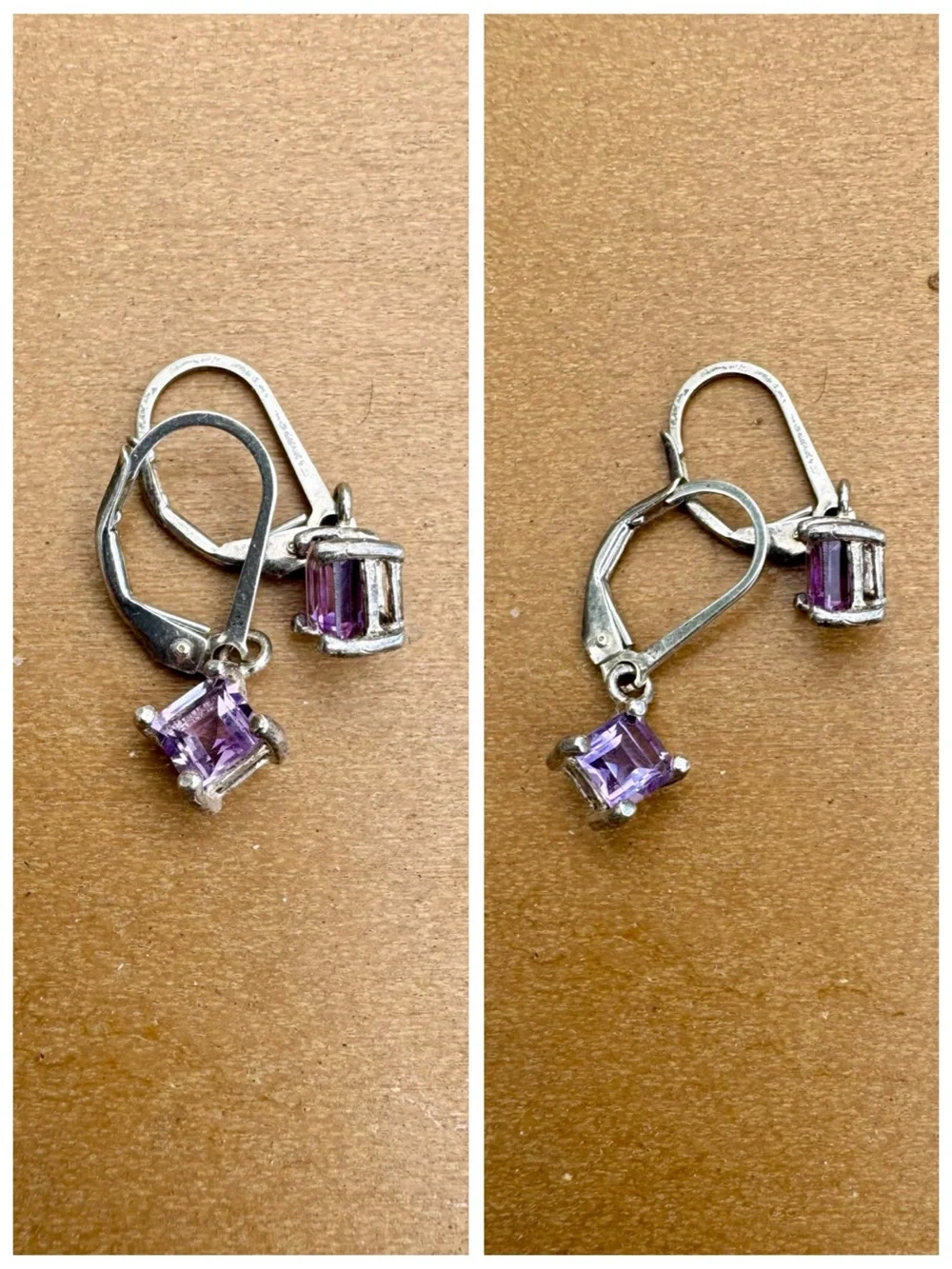 Sterling Silver Amethyst Leverback Earrings | Purple Gemstone Boho Jewelry